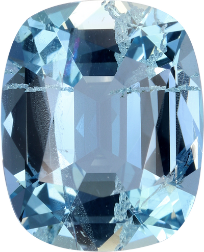 Cushion cut aquamarine, 12.07 by 9.79 mm, shown at actual size
