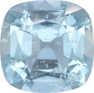 Cushion cut aquamarine, 11.11 by 11.03 mm, shown at actual size