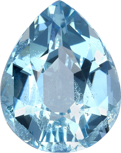 Pear cut aquamarine, 11.95 by 9.44 mm, shown at actual size