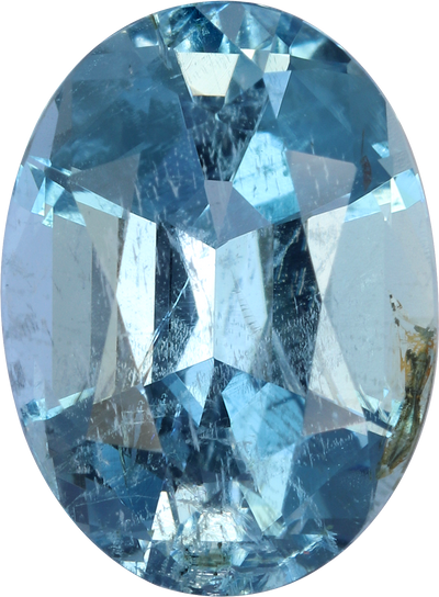 Oval cut aquamarine, 11.44 by 8.4 mm, shown at actual size