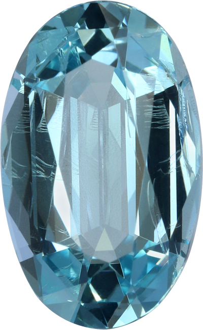Oval cut aquamarine, 11.9 by 7.4 mm, shown at actual size