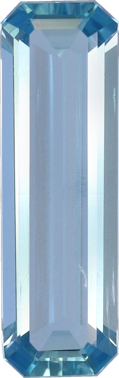 Rectangular cut aquamarine, 13.52 by 4.2 mm, shown at actual size