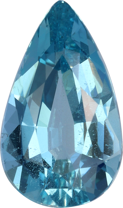 Pear cut aquamarine, 10.89 by 6.49 mm, shown at actual size