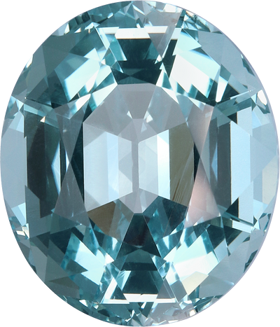 Oval cut aquamarine, 16.39 by 13.99 mm, shown at actual size
