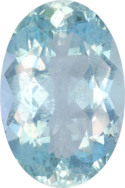 Oval cut aquamarine, 23.26 by 15.55 mm, shown at actual size