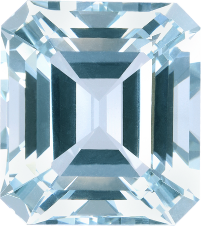 Rectangular cut aquamarine, 14.98 by 13.37 mm, shown at actual size