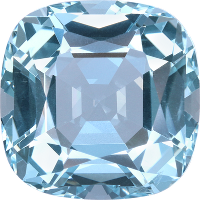 Cushion cut aquamarine, 15.28 by 15.26 mm, shown at actual size