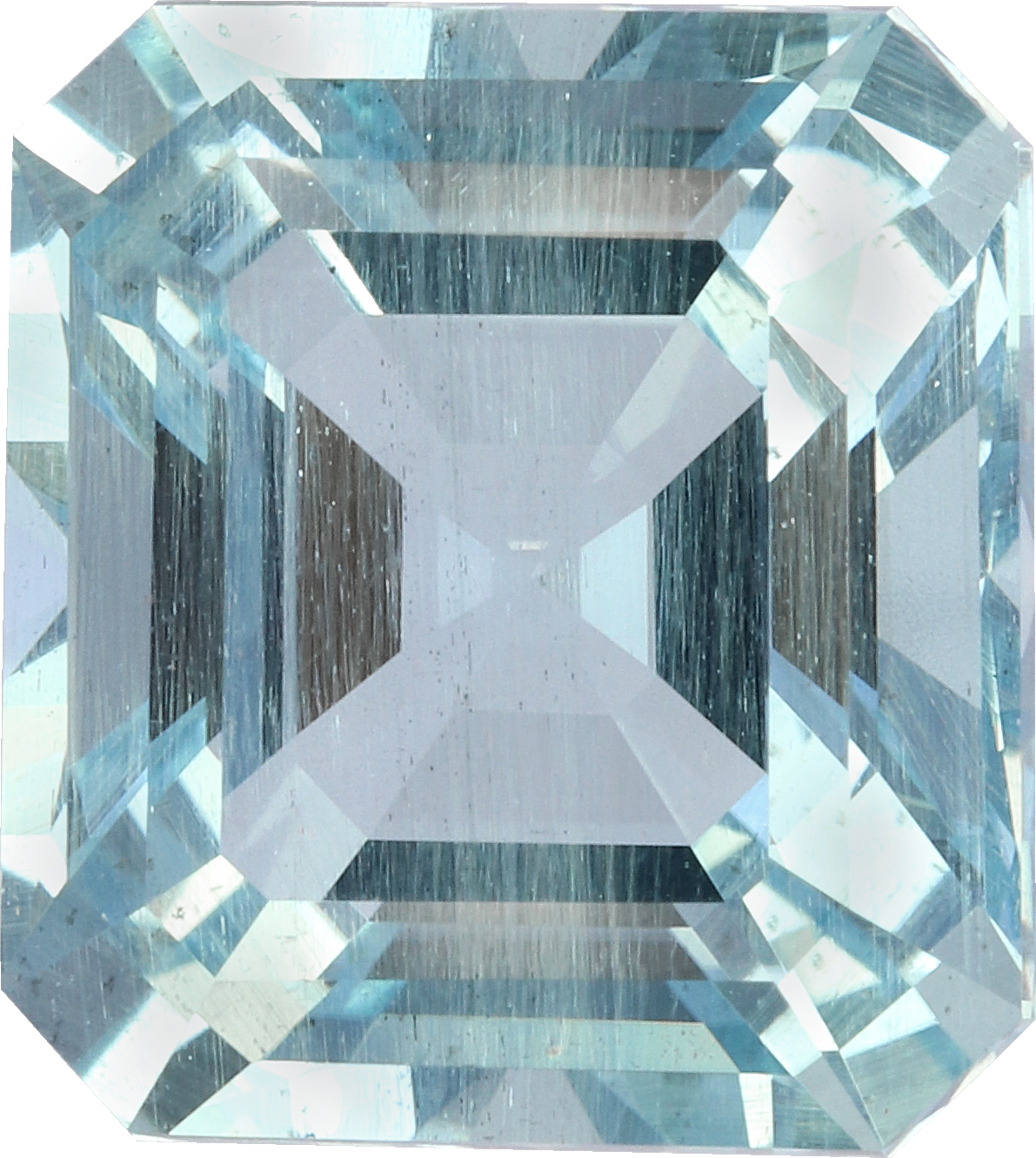 Rectangular cut aquamarine, 14.48 by 13.08 mm, shown at actual size