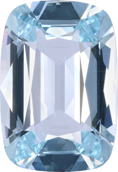 Cushion cut aquamarine, 15.12 by 10.39 mm, shown at actual size