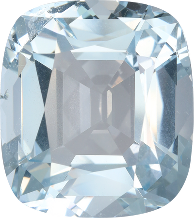Cushion cut aquamarine, 15.45 by 13.76 mm, shown at actual size