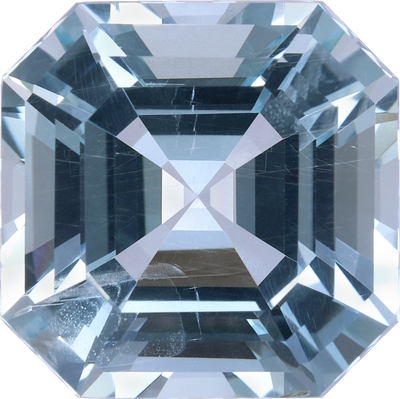 Square cut aquamarine, 13.83 by 13.87 mm, shown at actual size
