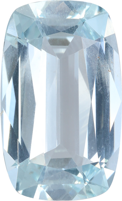 Cushion cut aquamarine, 17.9 by 10.99 mm, shown at actual size