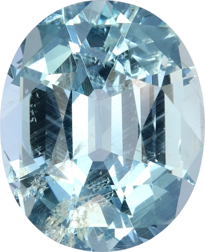 Oval cut aquamarine, 15.33 by 12.51 mm, shown at actual size