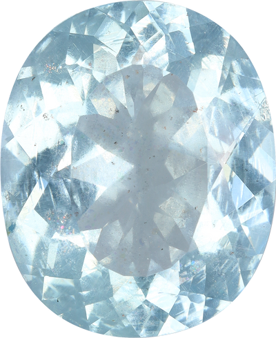 Oval cut aquamarine, 15.93 by 13.05 mm, shown at actual size