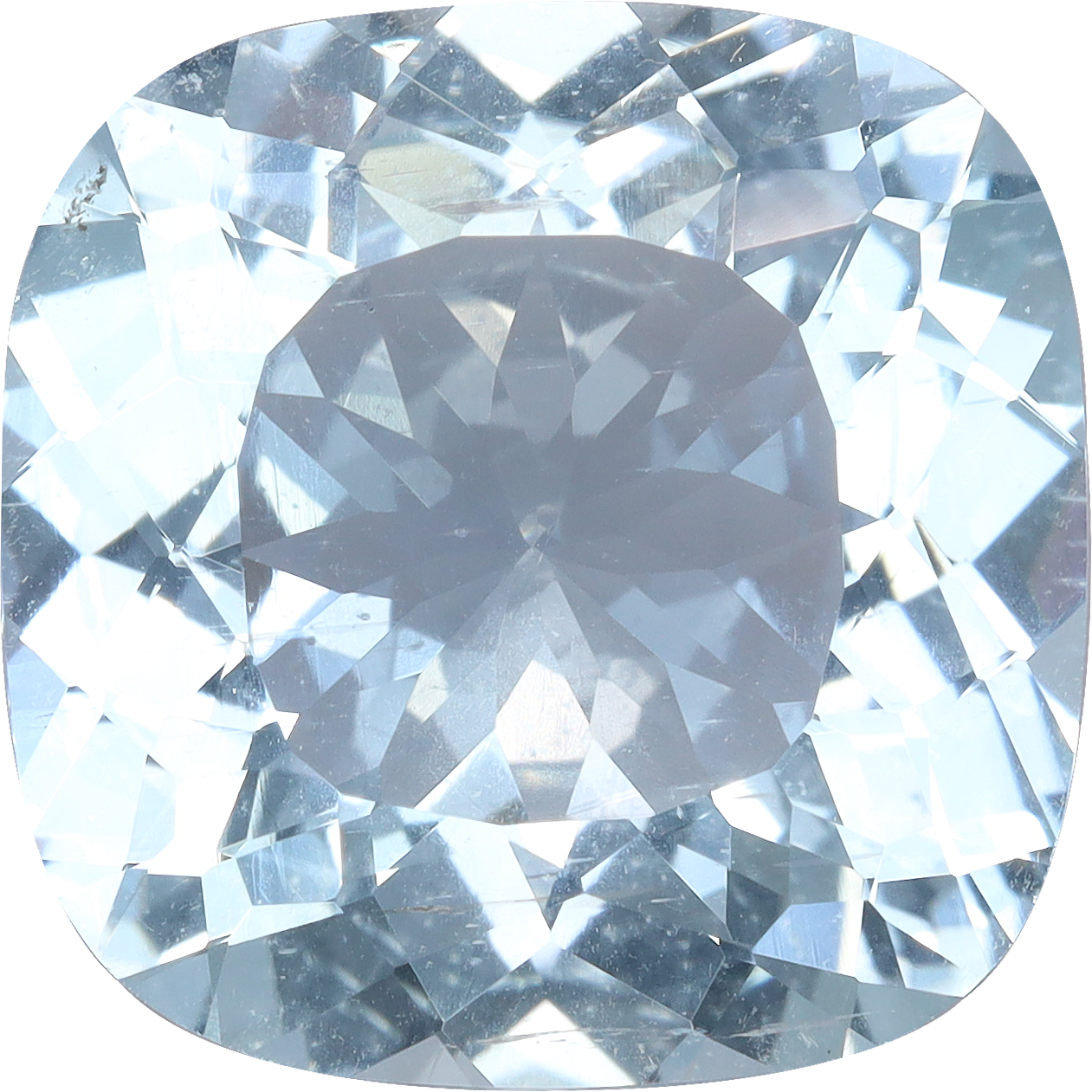 Cushion cut aquamarine, 14.22 by 14.2 mm, shown at actual size