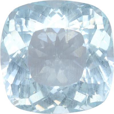 Cushion cut aquamarine, 15.73 by 15.66 mm, shown at actual size