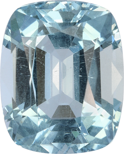 Cushion cut aquamarine, 11.52 by 9.31 mm, shown at actual size