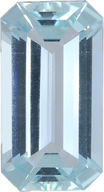 Rectangular cut aquamarine, 14.07 by 7.66 mm, shown at actual size