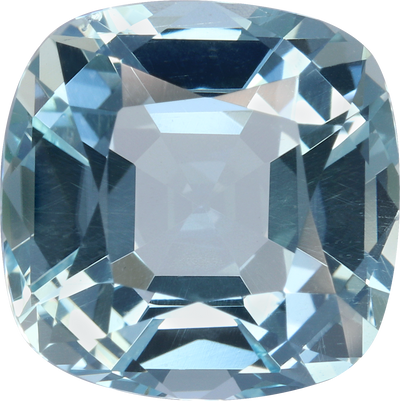 Cushion cut aquamarine, 9.06 by 9.03 mm, shown at actual size