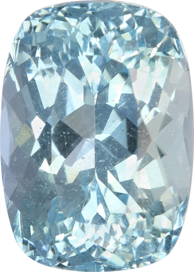Cushion cut aquamarine, 10.34 by 7.47 mm, shown at actual size