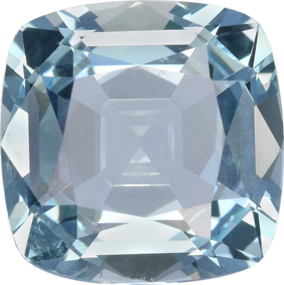 Cushion cut aquamarine, 9.56 by 9.55 mm, shown at actual size