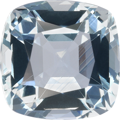 Cushion cut aquamarine, 8.41 by 8.38 mm, shown at actual size