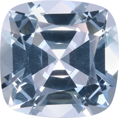 Cushion cut aquamarine, 10.09 by 10.05 mm, shown at actual size