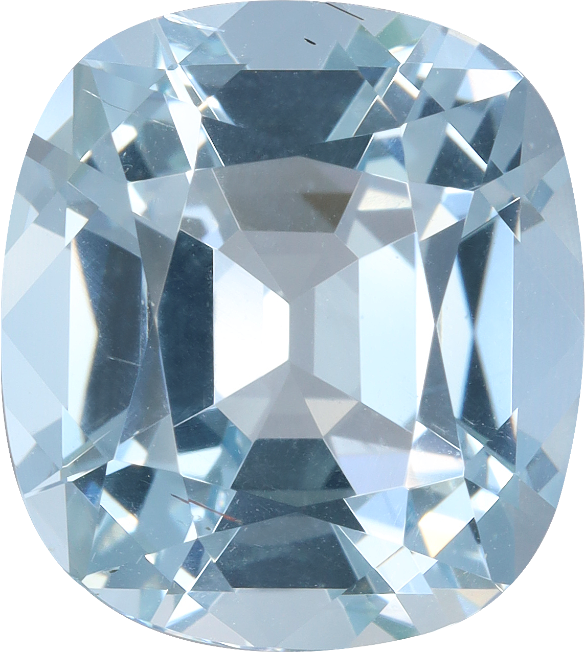 Cushion cut aquamarine, 12.09 by 10.84 mm, shown at actual size