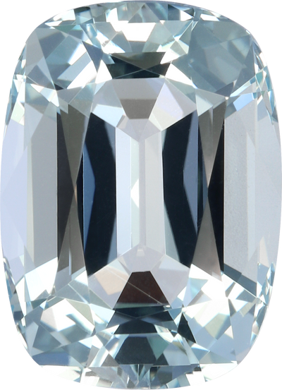 Cushion cut aquamarine, 13.77 by 10.02 mm, shown at actual size