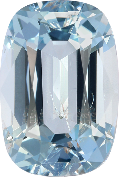 Cushion cut aquamarine, 13.11 by 8.84 mm, shown at actual size