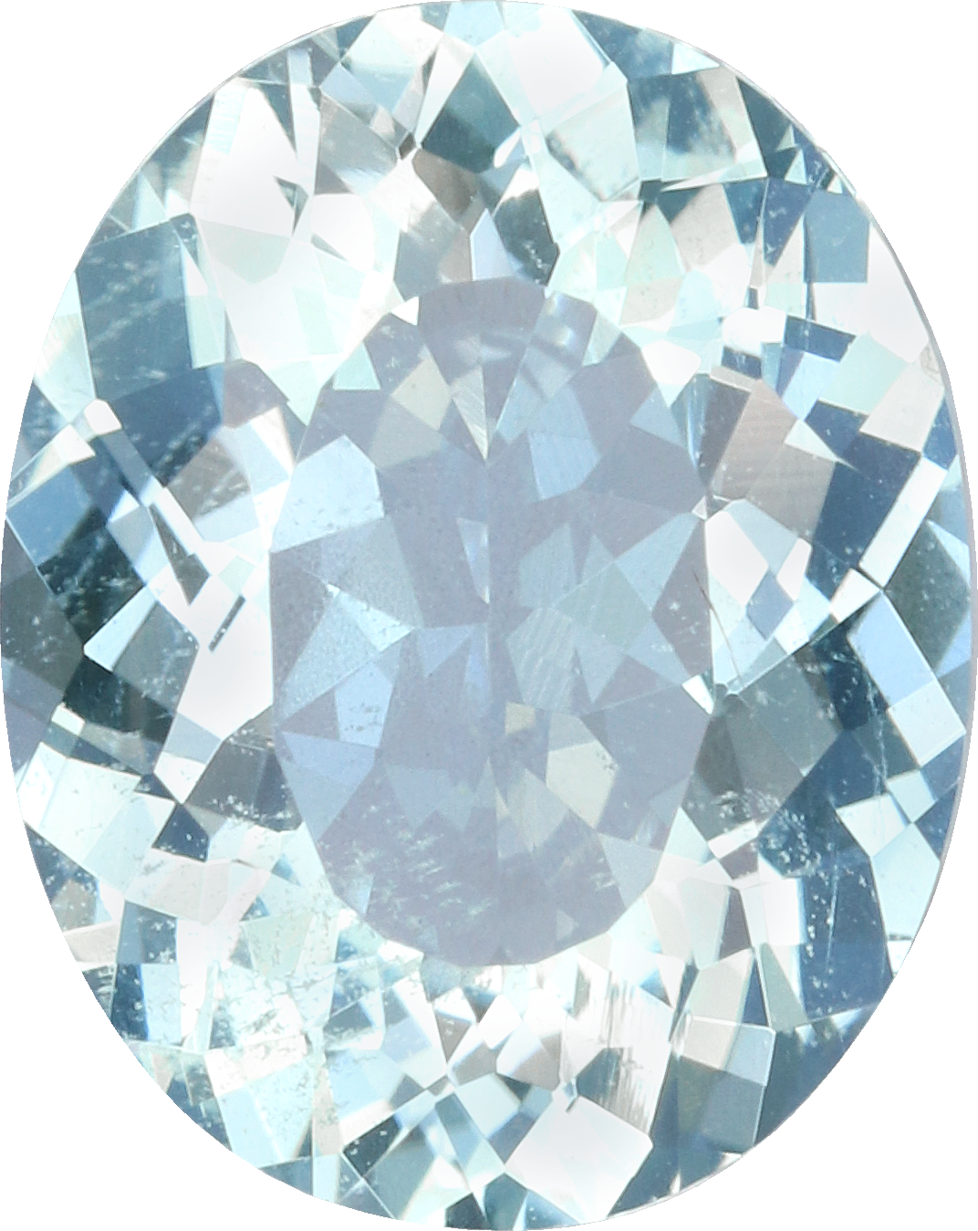 Oval cut aquamarine, 10.09 by 8.15 mm, shown at actual size