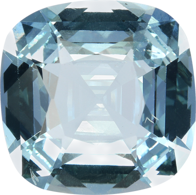 Cushion cut aquamarine, 15.94 by 15.94 mm, shown at actual size