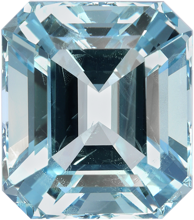 Rectangular cut aquamarine, 14.08 by 12.3 mm, shown at actual size