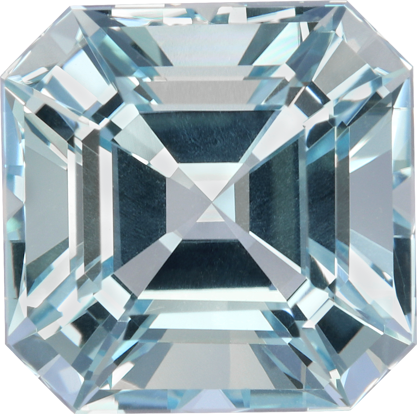 Square cut aquamarine, 10.09 by 10.02 mm, shown at actual size