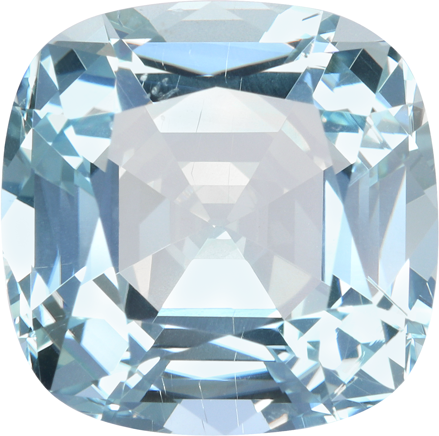 Cushion cut aquamarine, 12.85 by 12.76 mm, shown at actual size