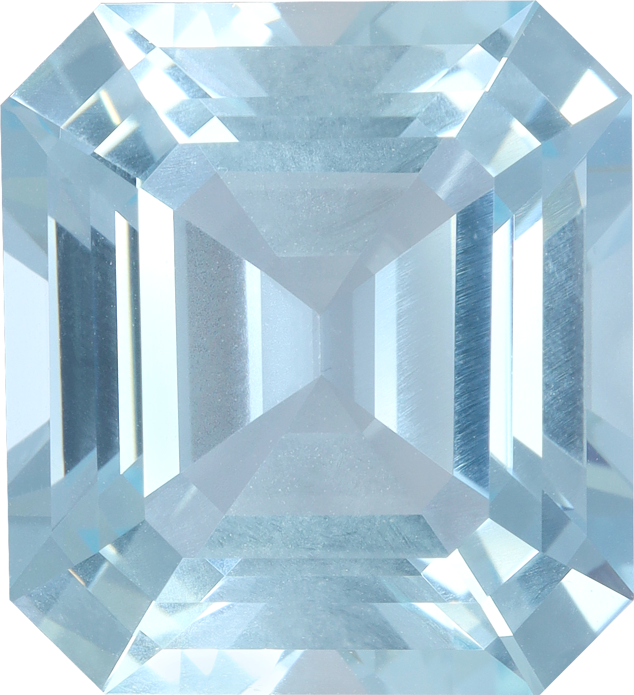 Rectangular cut aquamarine, 16.53 by 15.03 mm, shown at actual size