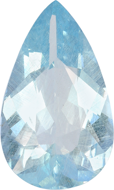 Pear cut aquamarine, 19.28 by 11.74 mm, shown at actual size