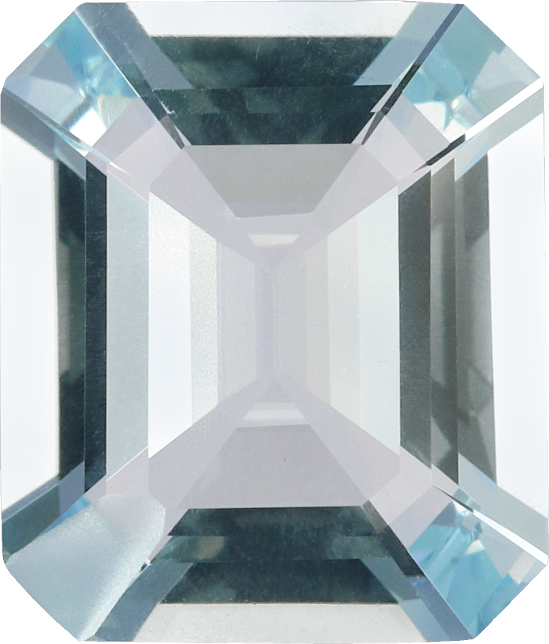 Rectangular cut aquamarine, 12.94 by 11.02 mm, shown at actual size