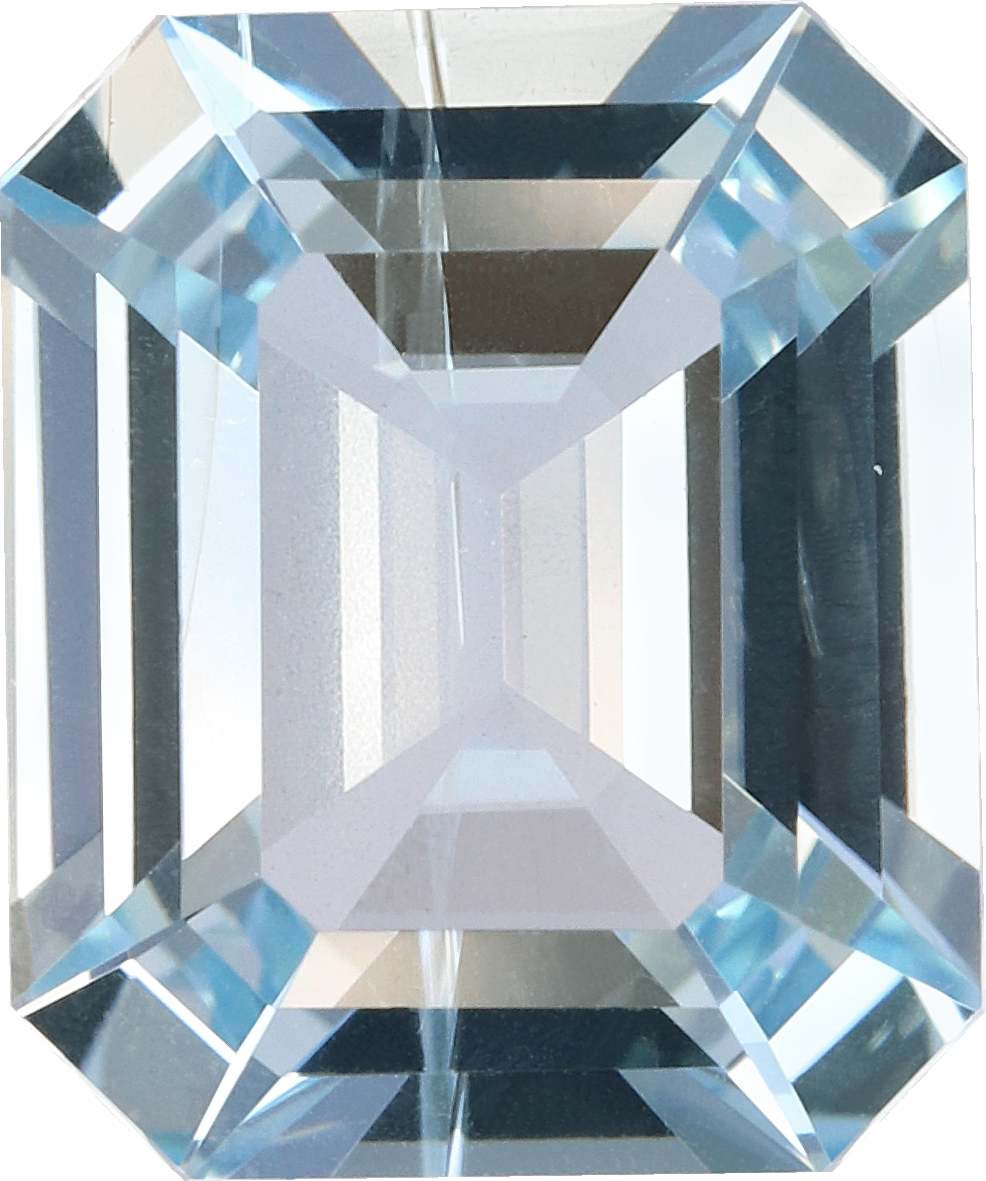 Rectangular cut aquamarine, 10.83 by 9.02 mm, shown at actual size