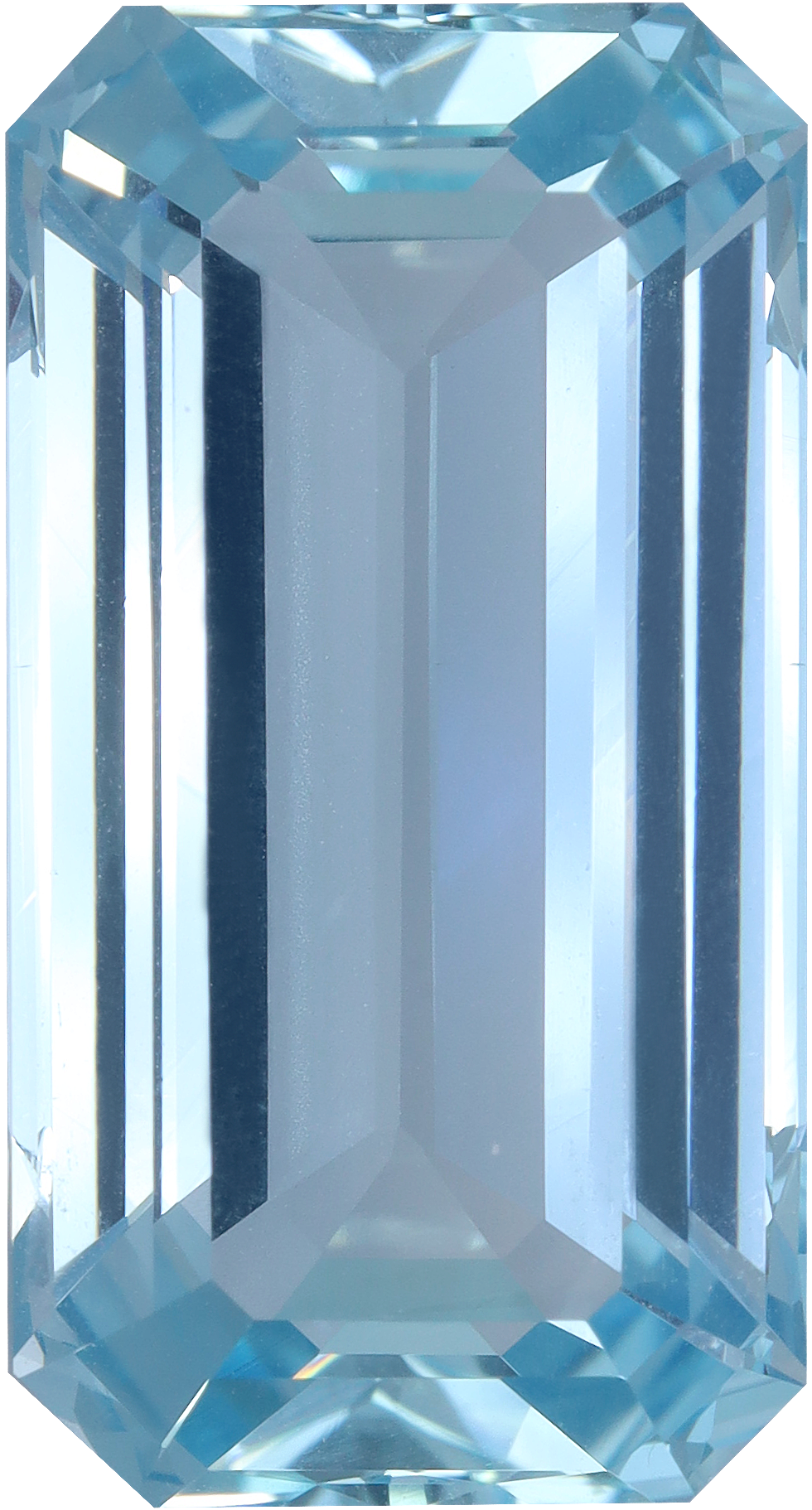 Rectangular cut aquamarine, 20.3 by 10.86 mm, shown at actual size