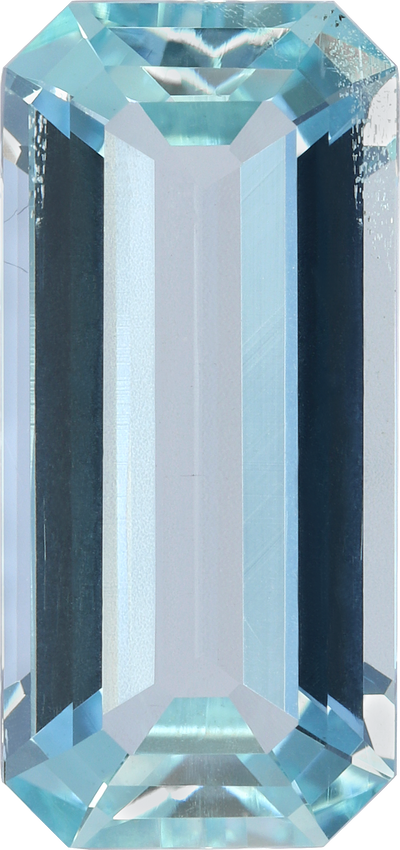 Rectangular cut aquamarine, 16.19 by 7.63 mm, shown at actual size
