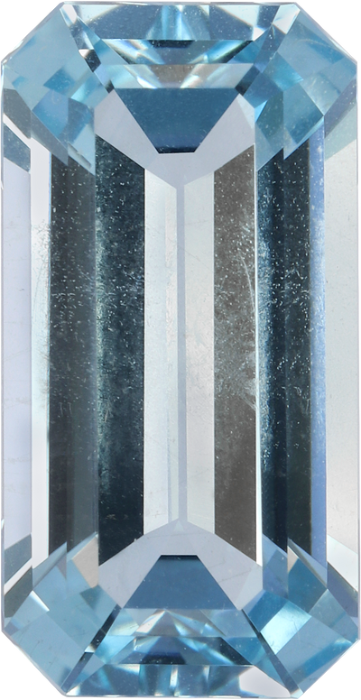 Rectangular cut aquamarine, 13.9 by 7.17 mm, shown at actual size