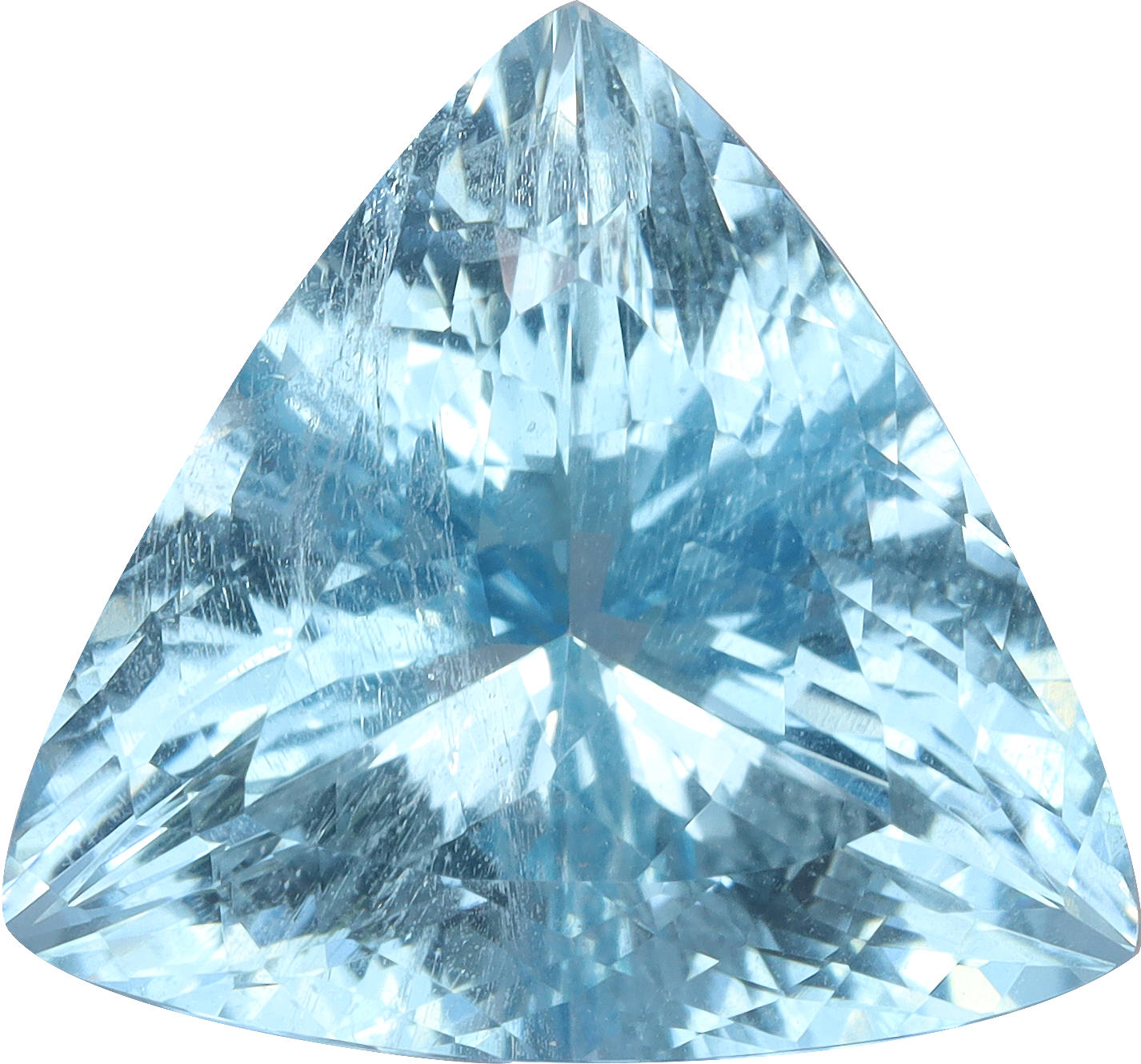 Trilliant cut aquamarine, 12.77 by 12.56 mm, shown at actual size