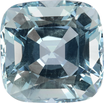 Cushion cut aquamarine, 10.54 by 10.52 mm, shown at actual size