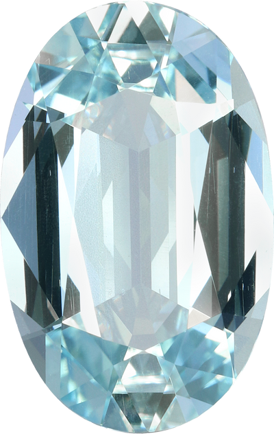 Oval cut aquamarine, 18.09 by 11.12 mm, shown at actual size