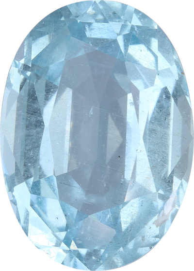 Oval cut aquamarine, 18.14 by 13.03 mm, shown at actual size