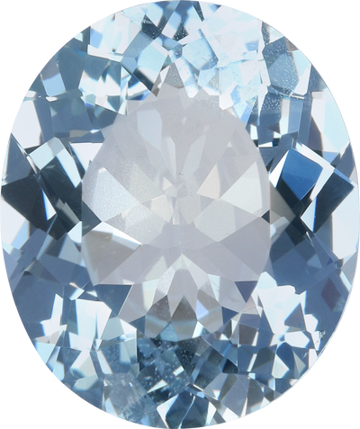 Oval cut aquamarine, 11.1 by 9.38 mm, shown at actual size