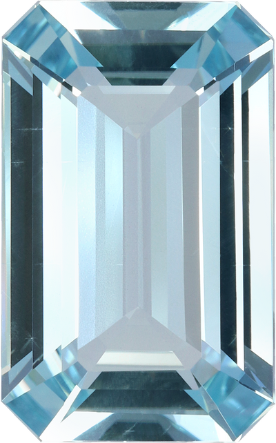 Rectangular cut aquamarine, 16.05 by 9.99 mm, shown at actual size