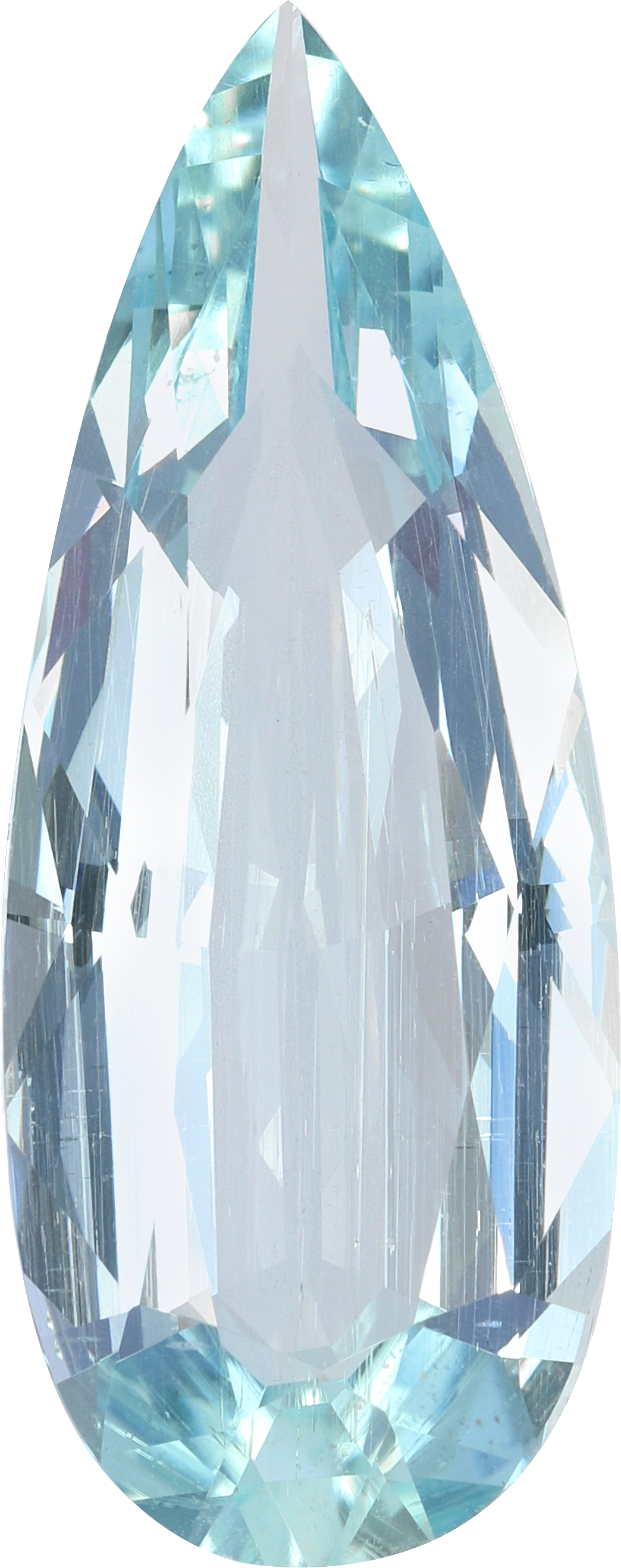 Pear cut aquamarine, 25.01 by 9.86 mm, shown at actual size