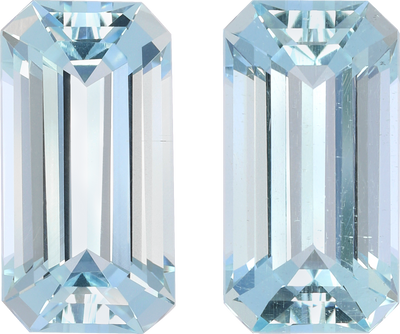 Rectangular cut aquamarine, 14.56 by 7.7 mm, shown at actual size